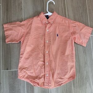 Ralph Lauren Orange Check Button Down Short Sleeve Shirt